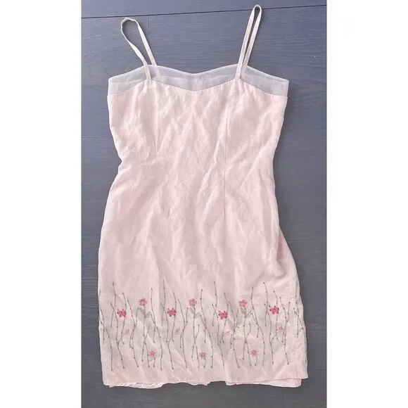 Laura Ashley | Dresses | Laura Ashley Silk Linen Pink Embroidered Flower  Mini Dress Vintage Size 6 | Poshmark
